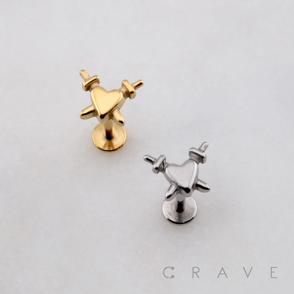 HEART AND DAGGER DEVILS TEARS INTERNALLY THREADED 316L SURGICAL STEEL LABRET SET